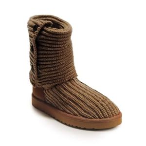 UGG Brown Tall Soft Knit Boots With Buttons